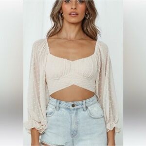 Hello Molly White Ruched Puff Sleeve Crop Top